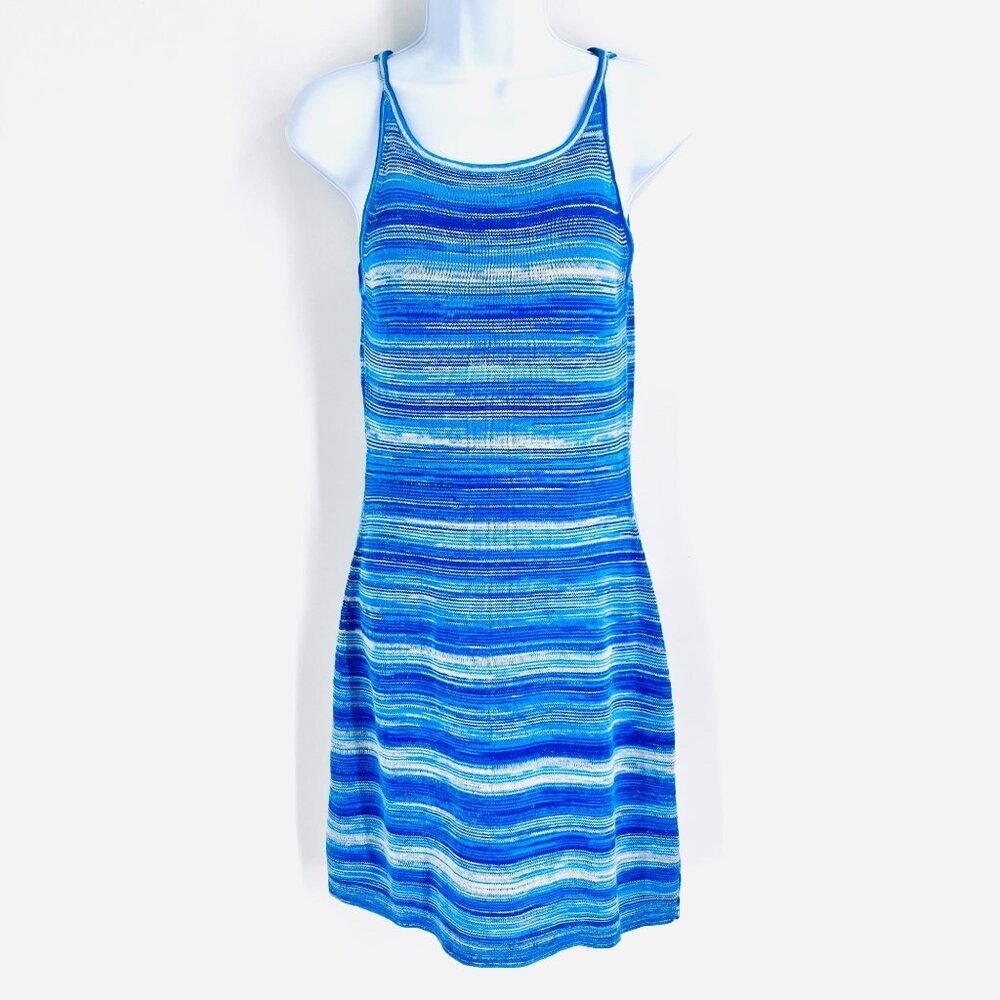 & OTHER STORIES Minidress Size S Cutout Space Dyed Cotton & Linen Space Dye Blue